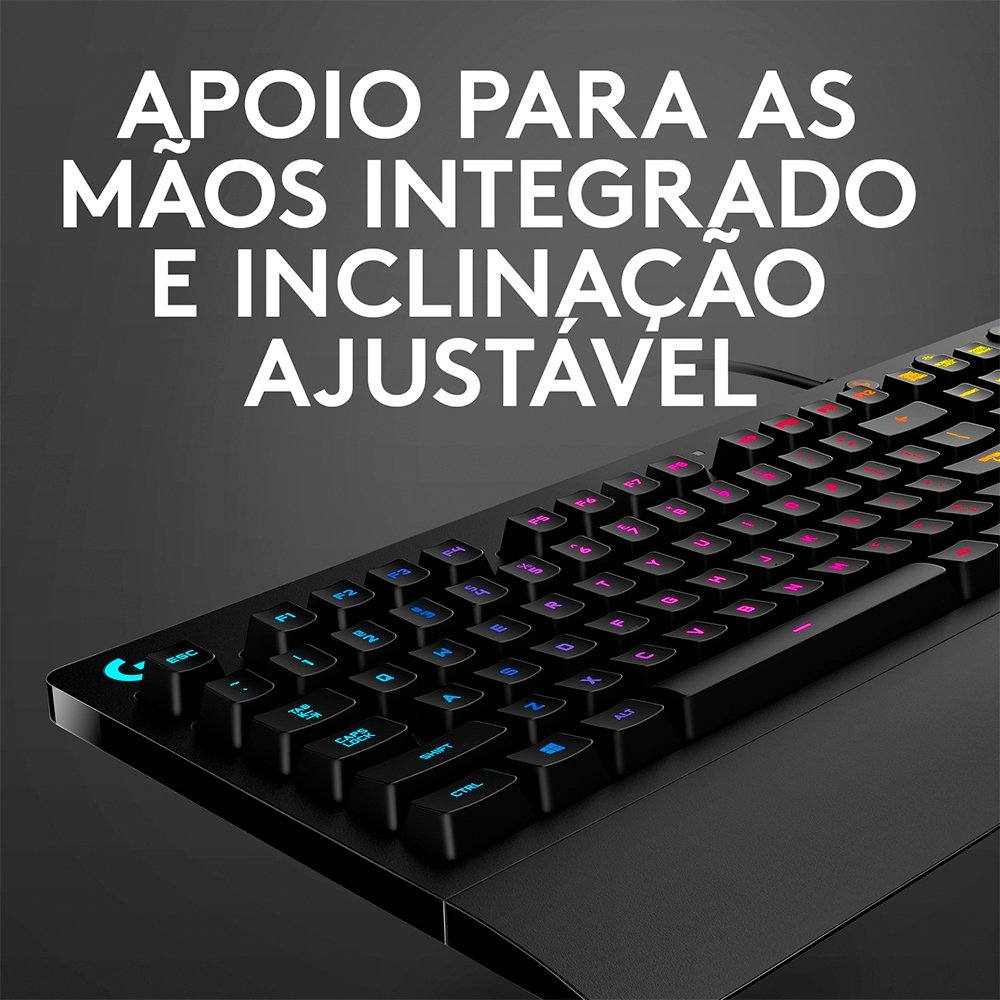Teclado Gamer Logitech G213, RGB LIGHTSYNC, Controles de Mídia Dedicados, Design Durável Resistente à Respingos, ABNT2, Preto - 920-009438 - view 5