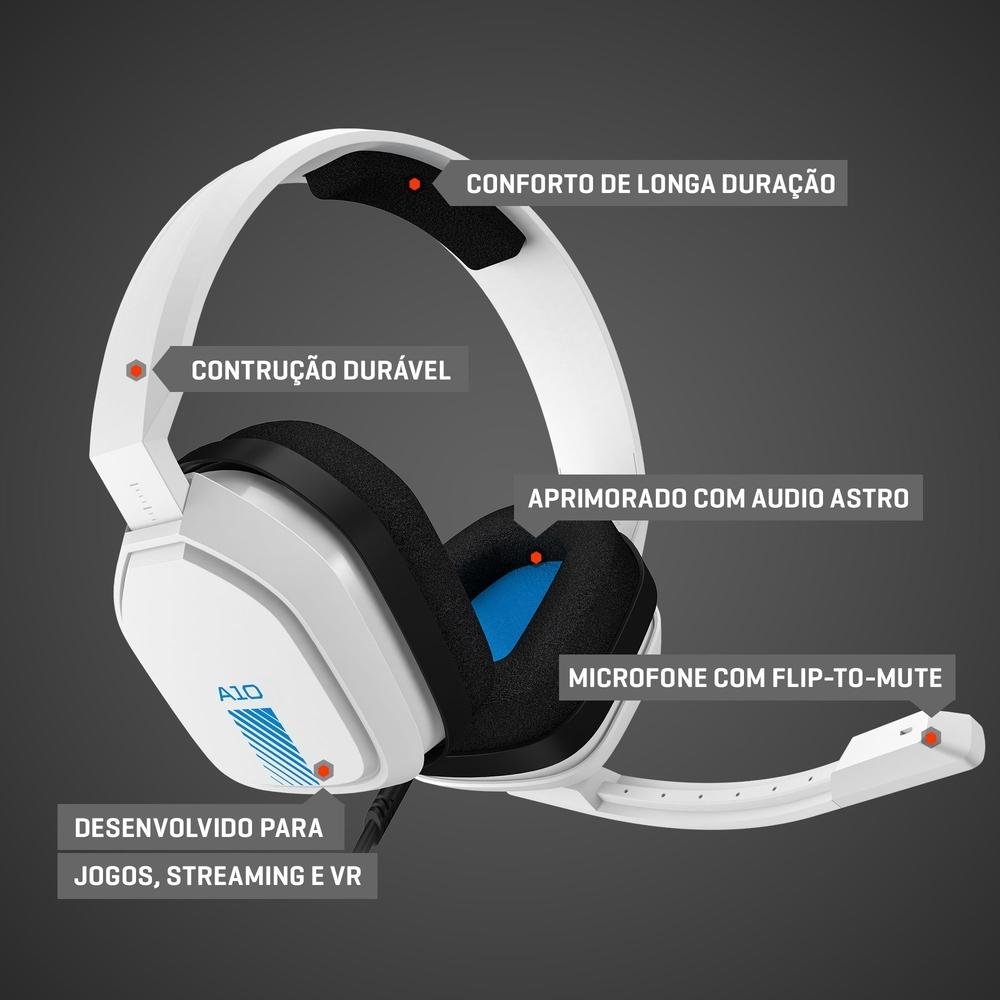 Headset Gamer Astro A10 para PlayStation, Nintendo Switch, PC e Xbox - Branco/Azul - 939-001853 Headset Gamer Astro A10 para PlayStation, Nintendo Switch, PC e Xbox - Branco/Azul - 939-001853