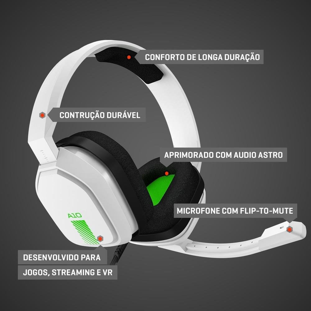 Imagem 6 de 8 do produto Headset Gamer Astro A10 para Xbox, PlayStation, PC, Mac - Branco/Verde - 939-001854