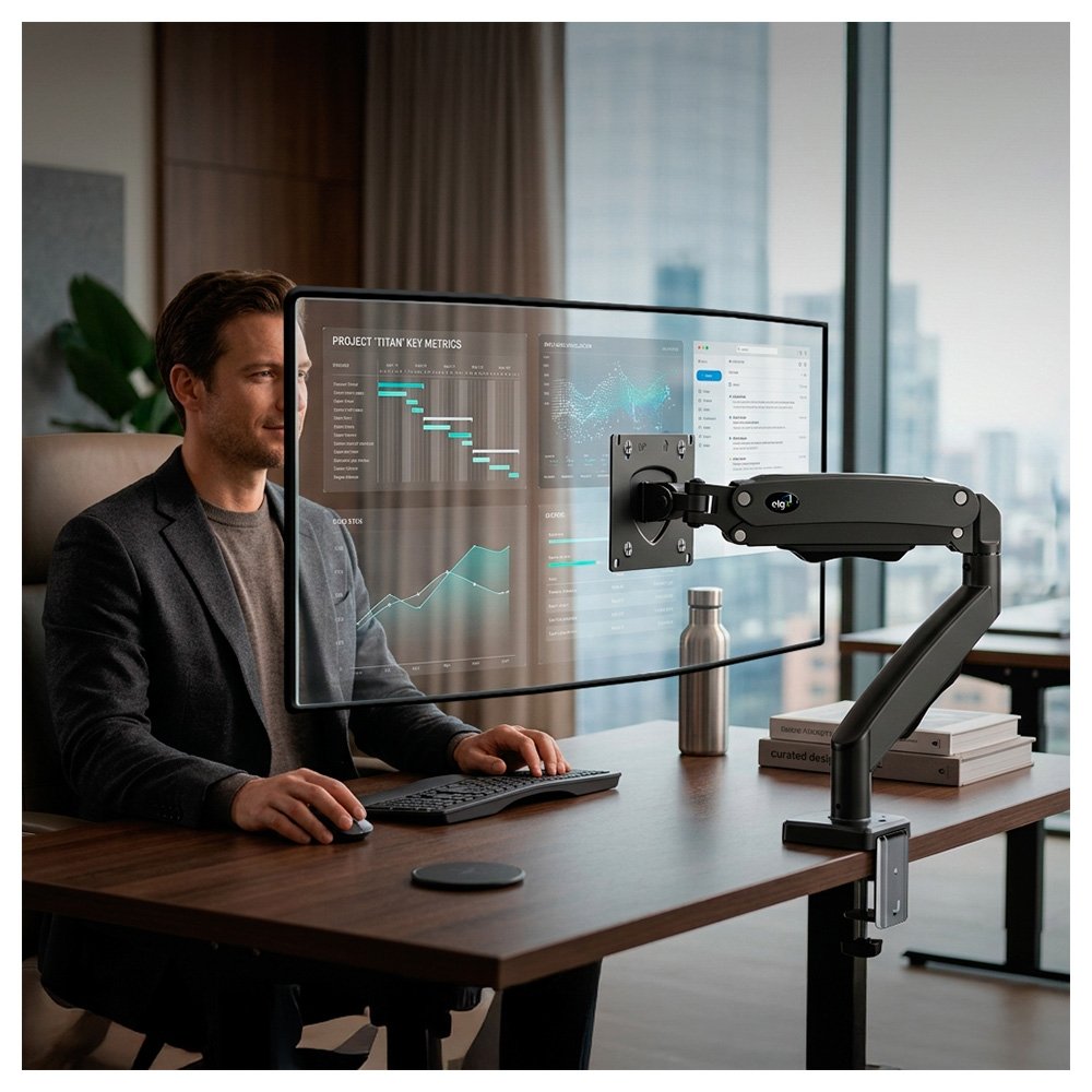 Imagem 10 de 11 do produto Suporte de Mesa Articulado para Monitores de 17" a 35", ELG, Ajuste de altura com Pistão a Gás - F80N