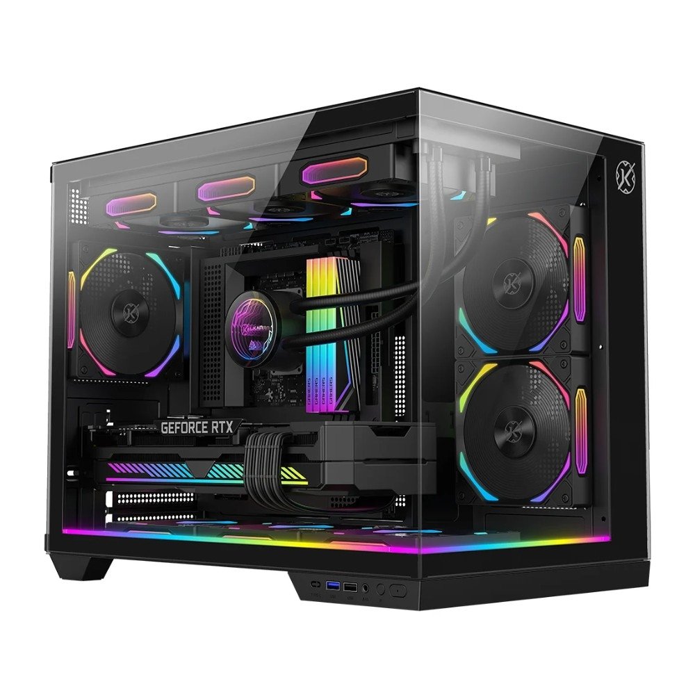 Gabinete Gamer Kalkan Saga, Aquário Compacto, Micro-ATX, RGB, USB 3.0, Sem Fans, Preto - KLK00044