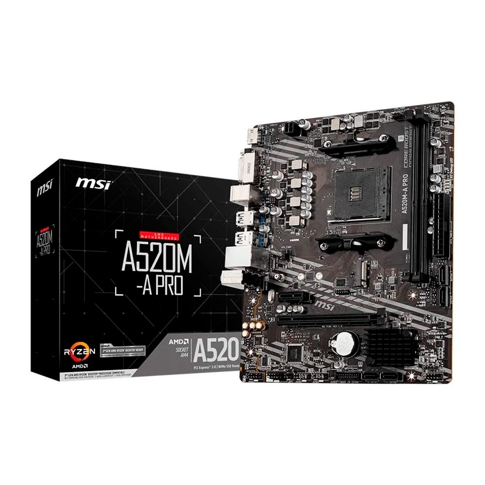 Imagem 3 de 7 do produto Placa Mãe MSI A520M-A PRO + Processador AMD Ryzen 5 5500F + Air Cooler MACH1 ARTIC