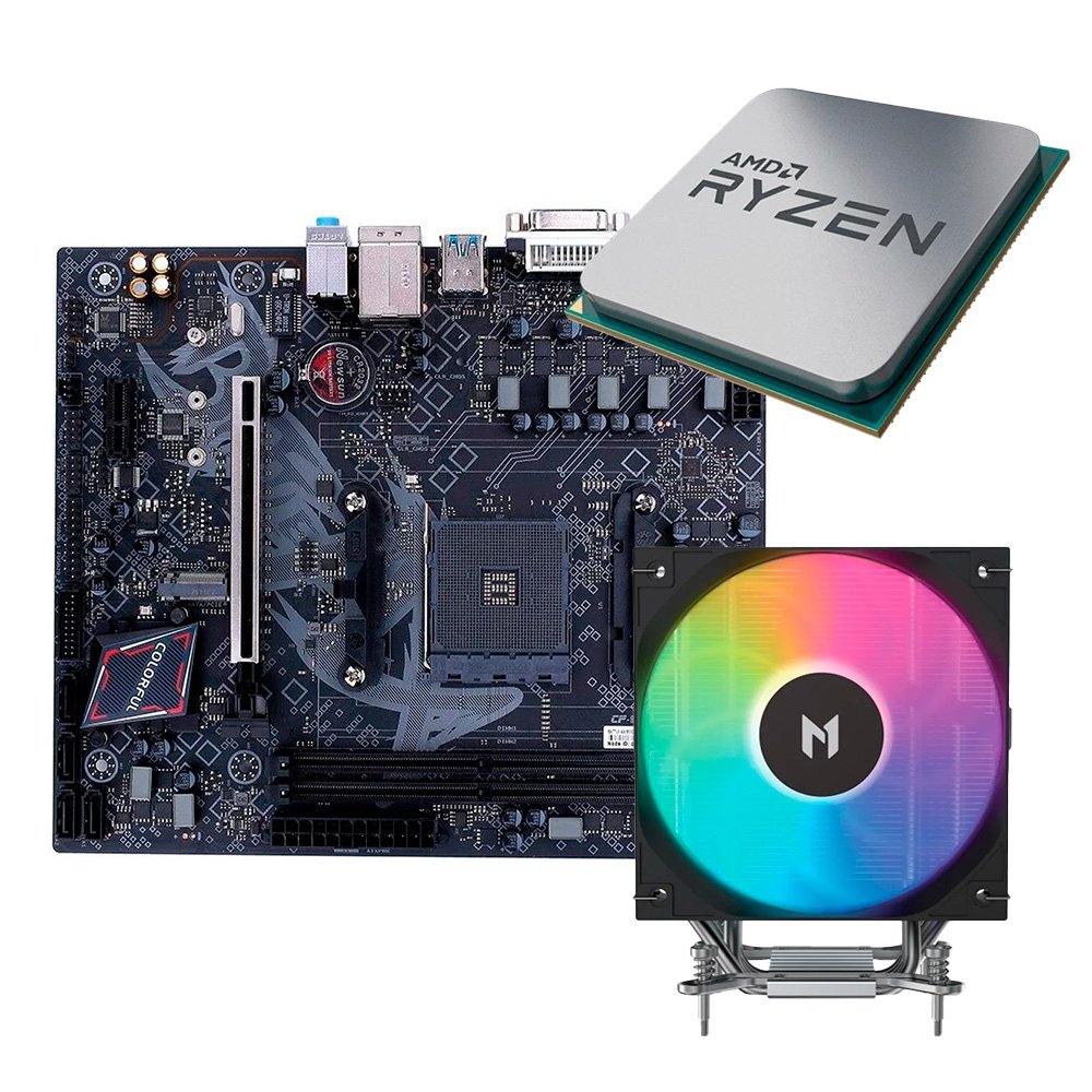 Placa-Mãe Colorful Battle-Ax B550m-D + Processador AMD Ryzen 5 5500F + Air Cooler MACH1 ARTIC