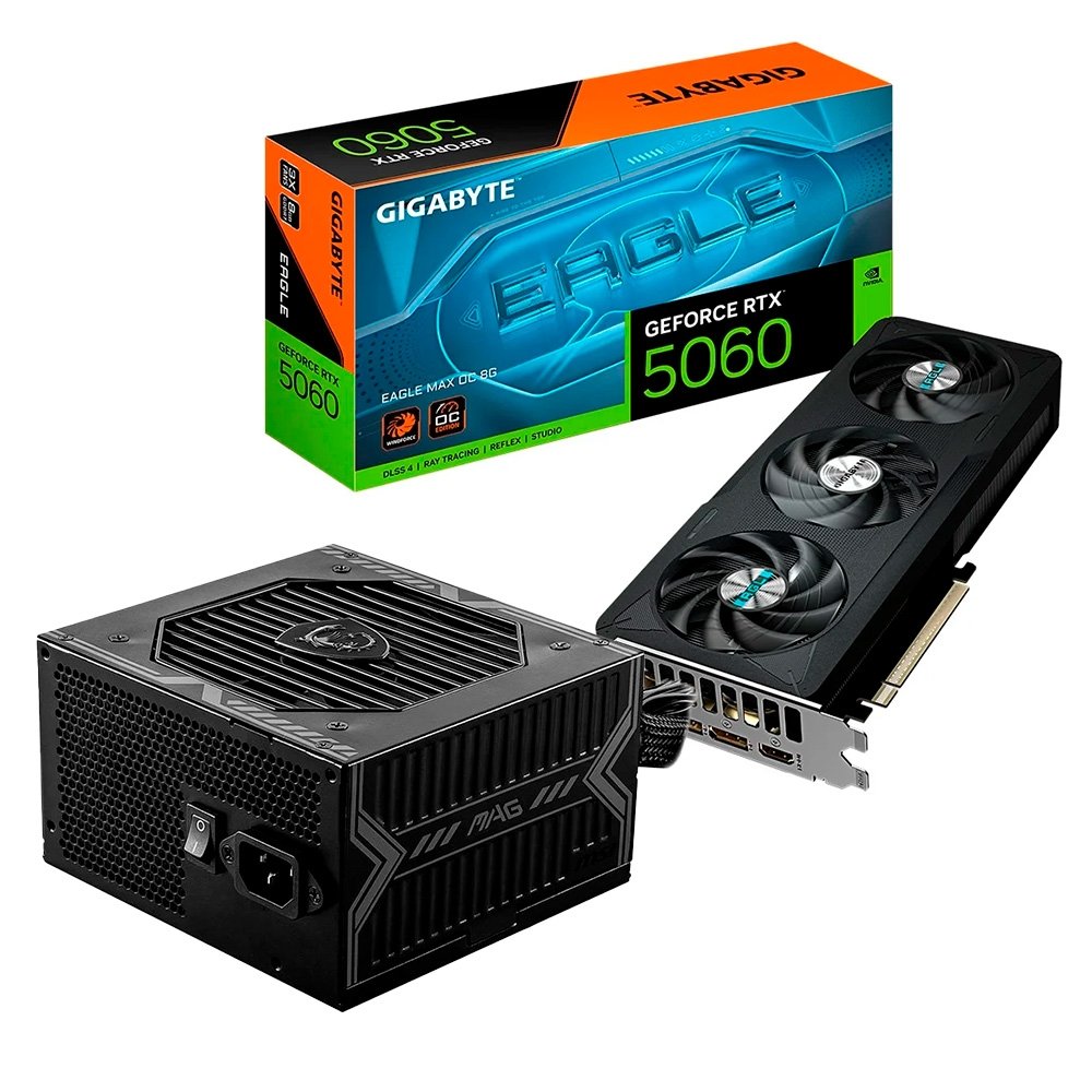 Placa de Vídeo Gigabyte RTX 5060 EAGLE MAX OC + Fonte MSI MAG A650BN, 650W, 80 Plus Bronze