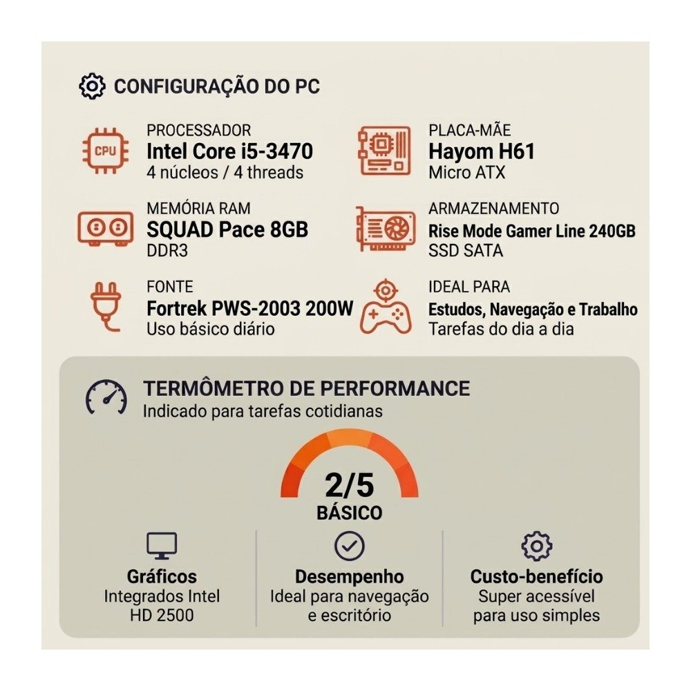 PC Escritório Intel Core i5-3470, 8GB DDR3, SSD 240GB - view 2