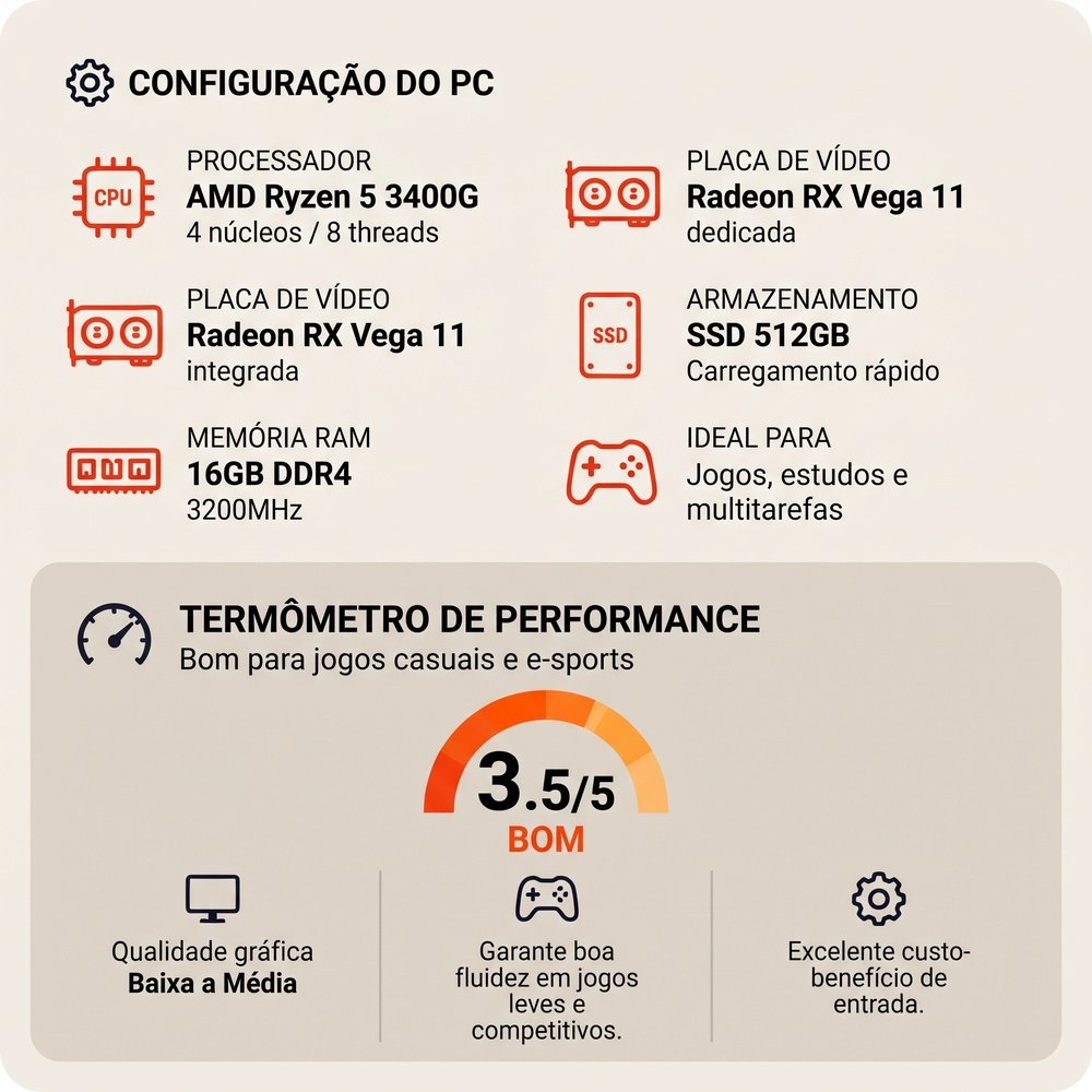 PC Gamer AMD Ryzen 5 3400G, 16GB DDR4, SSD 512GB - view 2