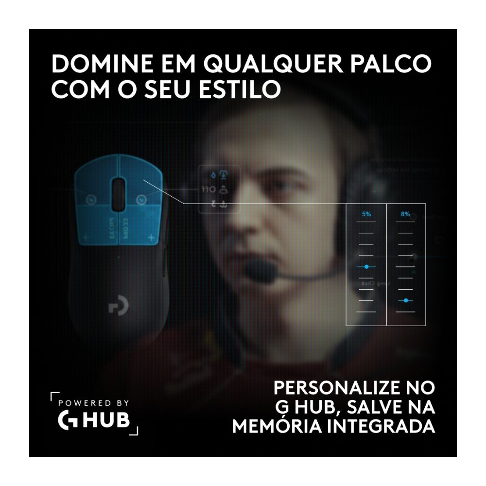 Imagem 9 de 10 do produto Mouse Gamer Sem Fio Logitech G PRO X3 SUPERSTRIKE LIGHTSPEED, 59 g, Taxa de Atualização (até 8 kHz), Botões Programáveis, Preto - 910-007877