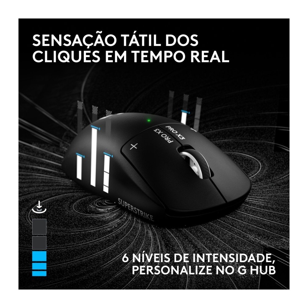 Imagem 6 de 10 do produto Mouse Gamer Sem Fio Logitech G PRO X3 SUPERSTRIKE LIGHTSPEED, 59 g, Taxa de Atualização (até 8 kHz), Botões Programáveis, Preto - 910-007877