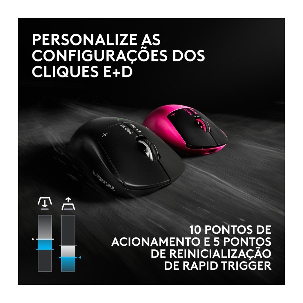 Imagem 5 de 10 do produto Mouse Gamer Sem Fio Logitech G PRO X3 SUPERSTRIKE LIGHTSPEED, 59 g, Taxa de Atualização (até 8 kHz), Botões Programáveis, Preto - 910-007877