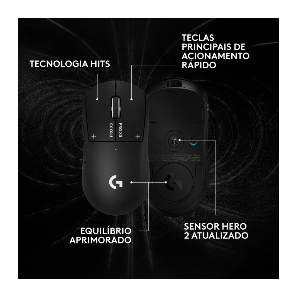 Imagem 2 de 10 do produto Mouse Gamer Sem Fio Logitech G PRO X3 SUPERSTRIKE LIGHTSPEED, 59 g, Taxa de Atualização (até 8 kHz), Botões Programáveis, Preto - 910-007877