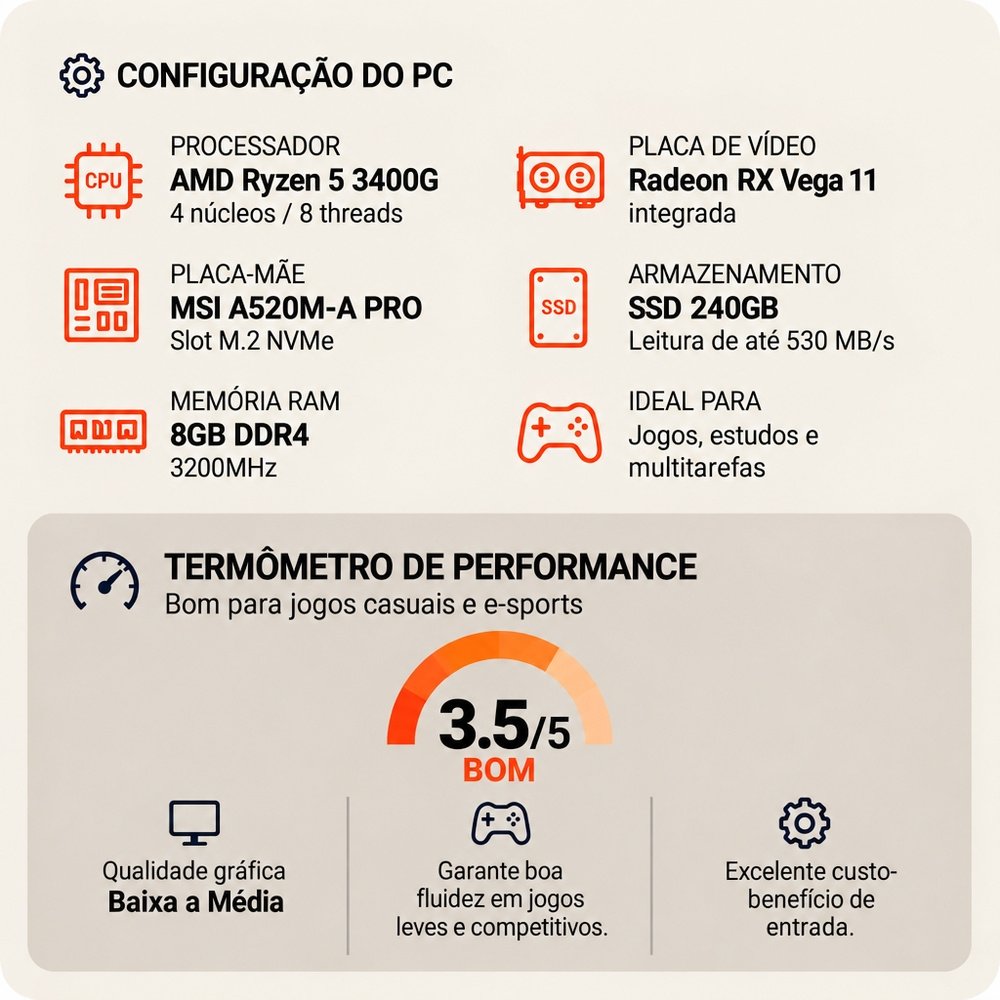 PC Gamer AMD Ryzen 5 3400G, 8GB DDR4, SSD 240GB - view 2