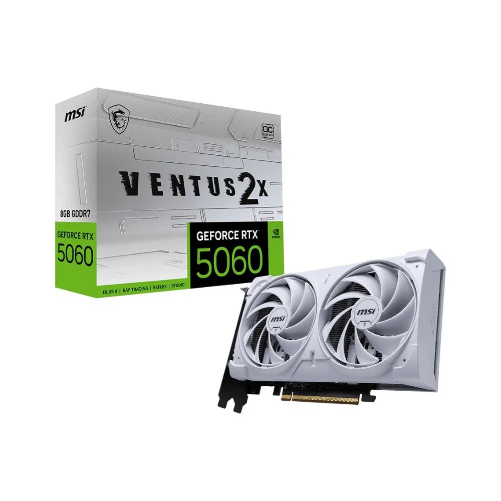 Placa de Vídeo MSI RTX 5060 Ventus 2X OC White NVIDIA GeForce, 8GB, GDDR6, Dual Fan, Branco - 912-V537-018