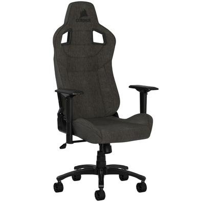 A cadeira para jogos CORSAIR T3 RUSH combina design e contornos inspirado nas corridas, com um exterior macio em tecido respirável, almofada acolchoad