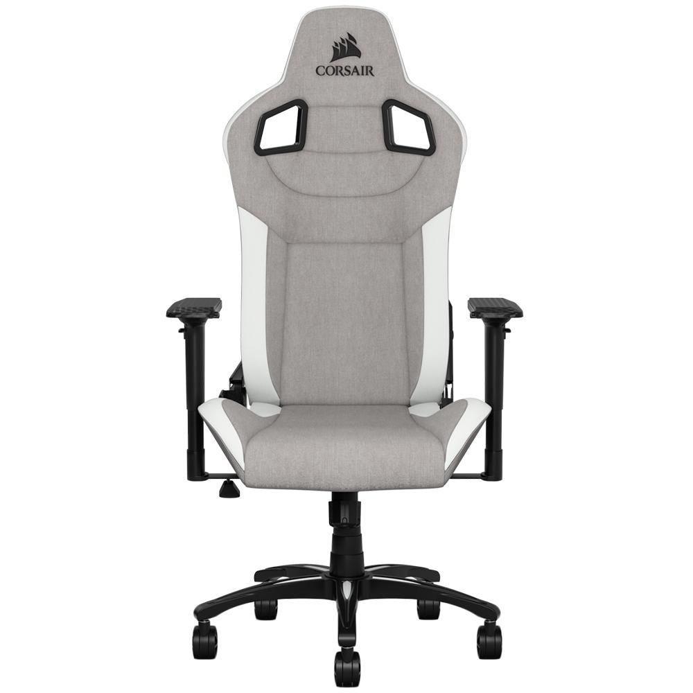 Imagem 2 de 7 do produto Cadeira Gamer Corsair T3 Rush, Até 120Kg, Apoio de Braços 4D, com Almofadas, Reclinável, Cinza e Branco - CF-9010030-WW