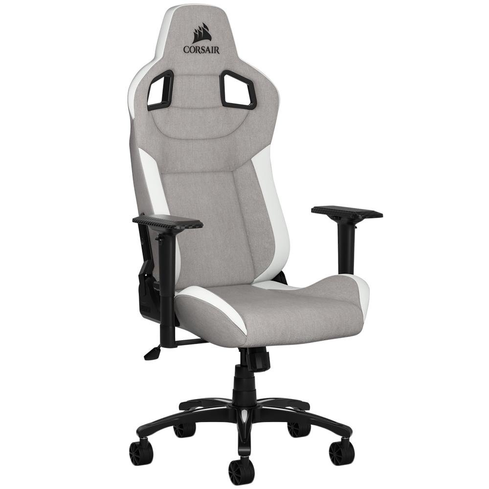 Imagem 3 de 7 do produto Cadeira Gamer Corsair T3 Rush, Até 120Kg, Apoio de Braços 4D, com Almofadas, Reclinável, Cinza e Branco - CF-9010030-WW