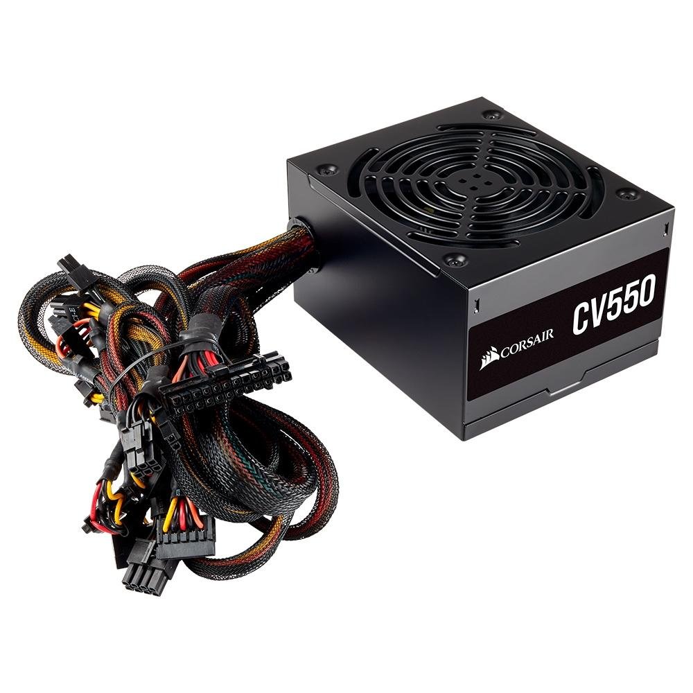 Fonte Corsair CV550, 550W, 80 Plus Bronze, PFC Ativo, Com cabo, Preto - CP-9020210-BR Fonte Corsair CV550, 550W, 80 Plus Bronze, PFC Ativo, Com cabo, Preto - CP-9020210-BR