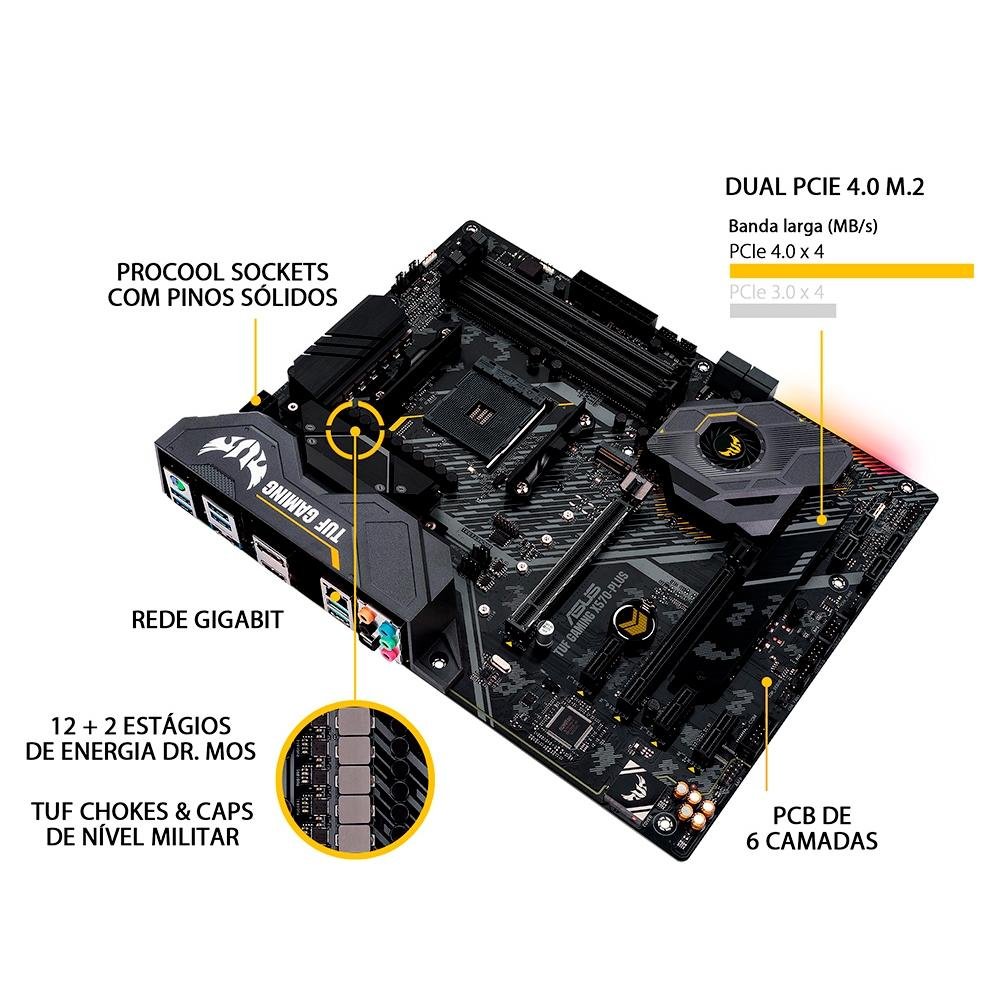 Imagem 11 de 16 do produto Placa-Mãe ASUS TUF Gaming X570-Plus/BR, AMD AM4, ATX, DDR4, Preto - TUF Gaming X570-PLUS/BR