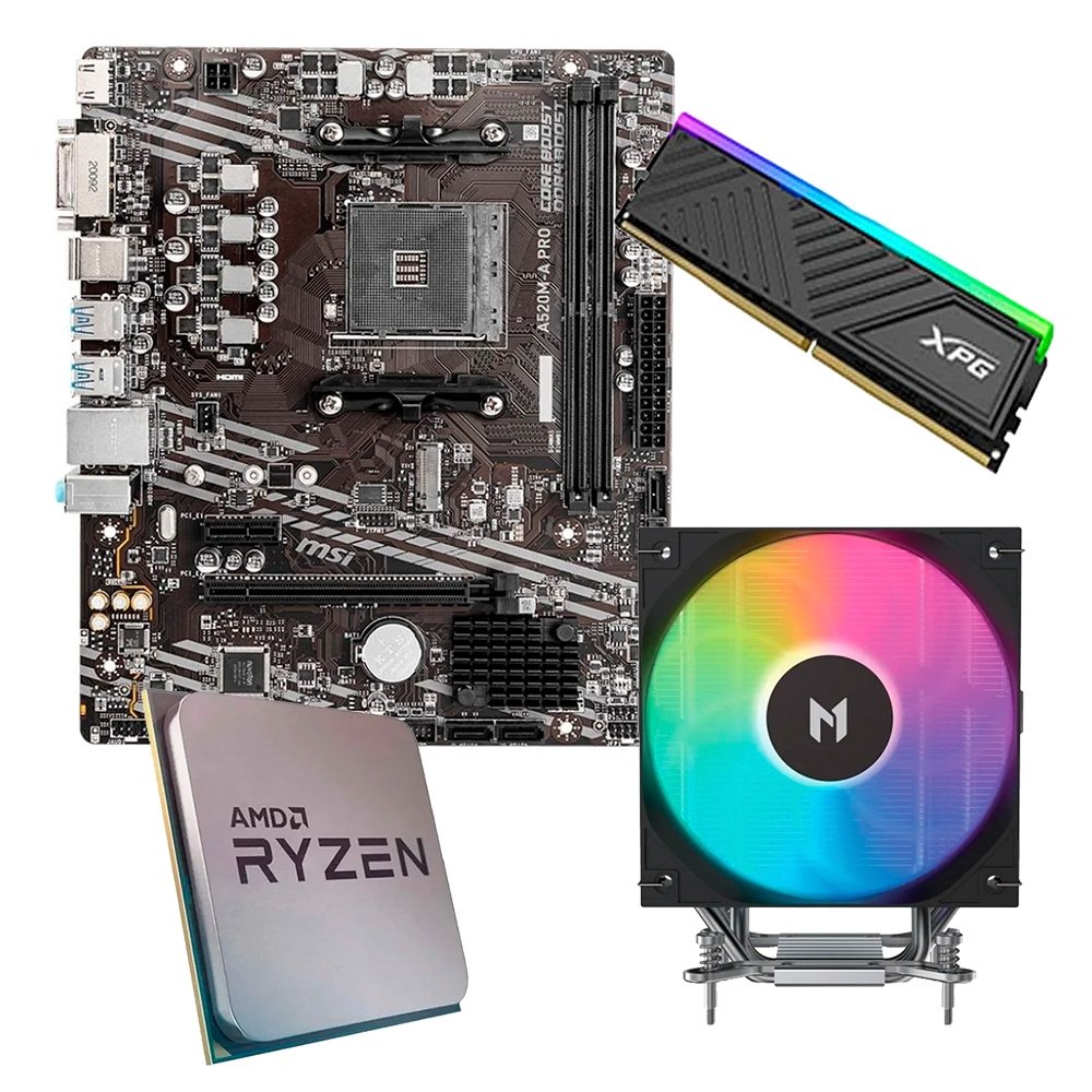 Placa Mãe MSI A520M-A PRO + 5 5500F + Air Cooler MACH1 ARTIC 120mm + Memória XPG 8GB