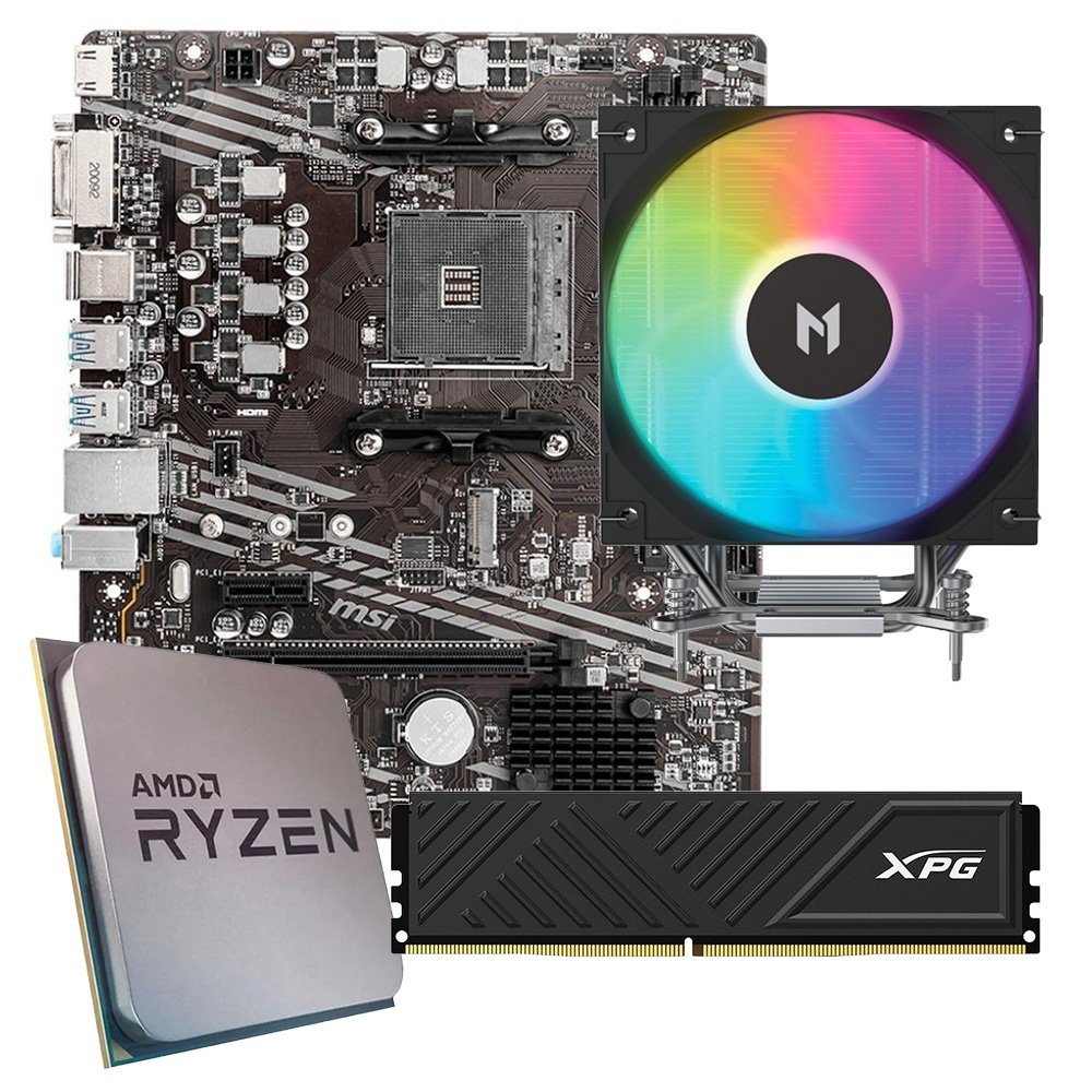 Placa Mãe MSI A520M-A PRO + 5 5500F + Air Cooler MACH1 ARTIC 120mm + Memória XPG 16GB