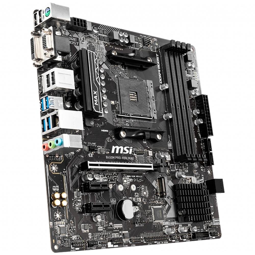 Placa-Mãe MSI B450M Pro-VDH Max p/ AMD AM4, m-ATX, DDR4, Preto - B450M PRO-VDH MAX Placa-Mãe MSI B450M Pro-VDH Max p/ AMD AM4, m-ATX, DDR4, Preto - B450M PRO-VDH MAX