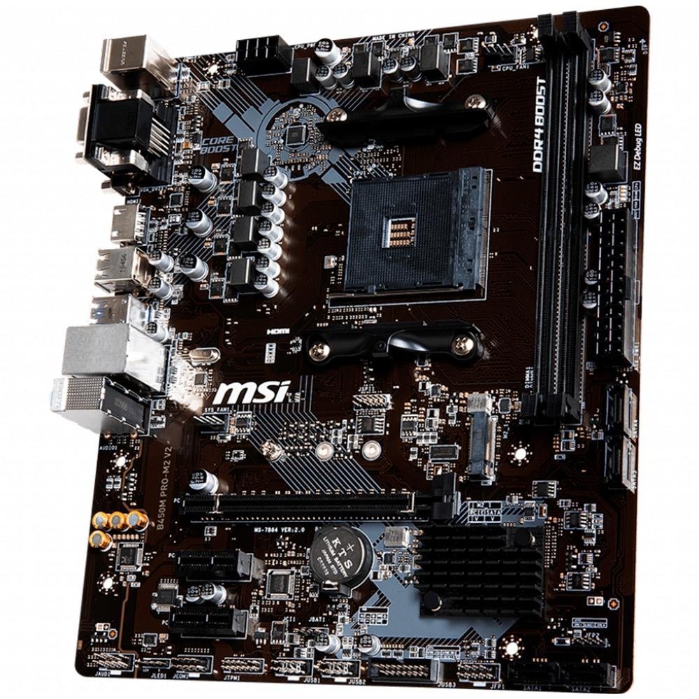 Imagem 2 de 6 do produto Placa-Mãe MSI B450M Pro-M2 V2 p/ AMD AM4, m-ATX, DDR4