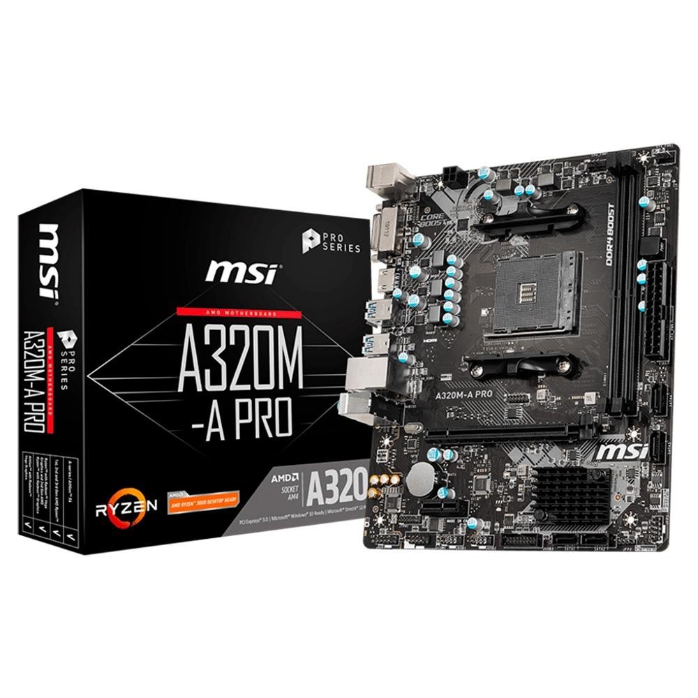 Placa-Mãe MSI A320M-A Pro, AMD AM4, mATX, DDR4, Preto - A320M-A PRO MAX Placa-Mãe MSI A320M-A Pro, AMD AM4, mATX, DDR4, Preto - A320M-A PRO MAX