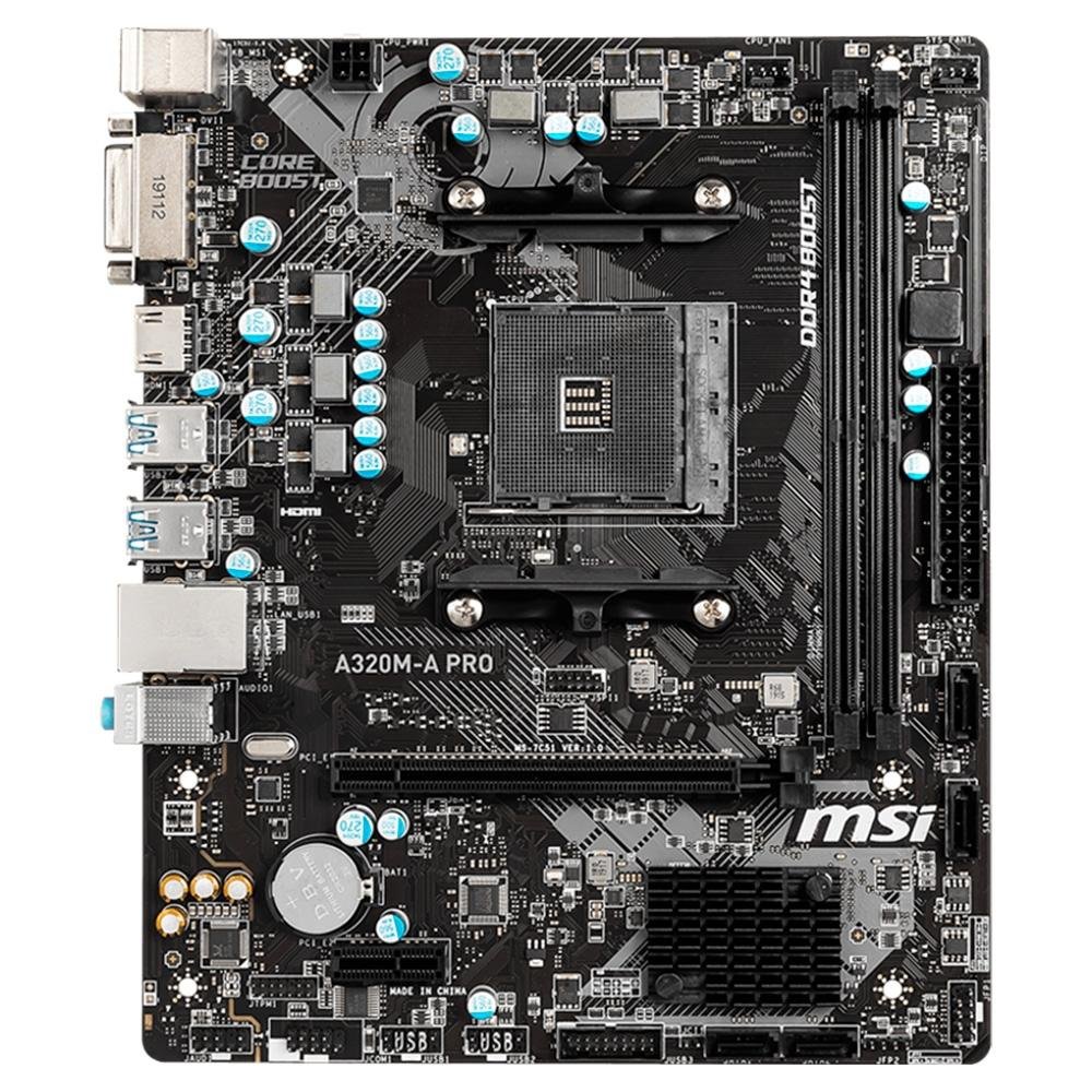 Placa-Mãe MSI A320M-A Pro, AMD AM4, mATX, DDR4, Preto - A320M-A PRO MAX Placa-Mãe MSI A320M-A Pro, AMD AM4, mATX, DDR4, Preto - A320M-A PRO MAX