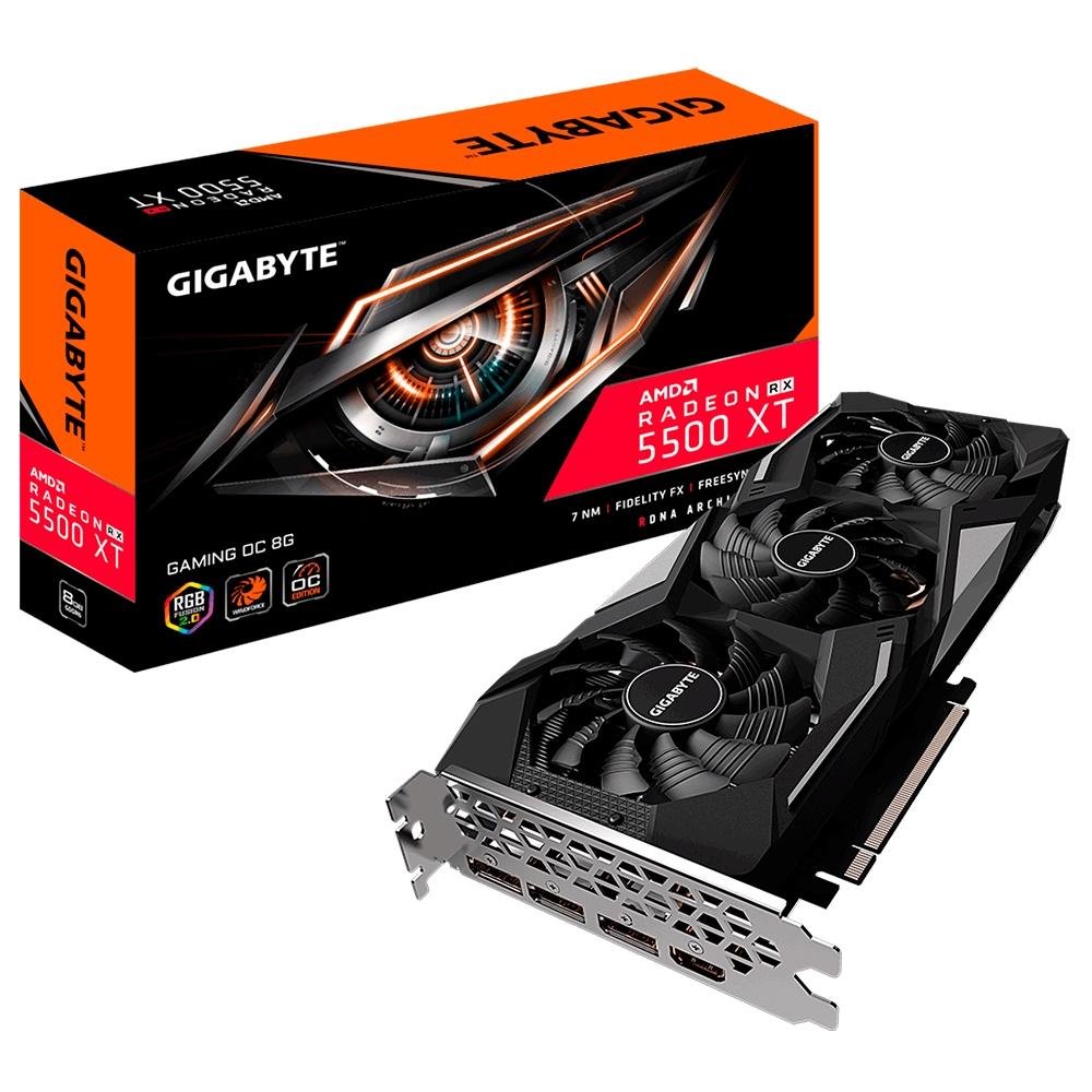 Placa de Vídeo Gigabyte AMD Radeon RX 5500 XT Gaming OC 8GB, GDDR6 - GV-R55XTGAMING OC-8GD Placa de Vídeo Gigabyte AMD Radeon RX 5500 XT Gaming OC 8GB, GDDR6 - GV-R55XTGAMING OC-8GD