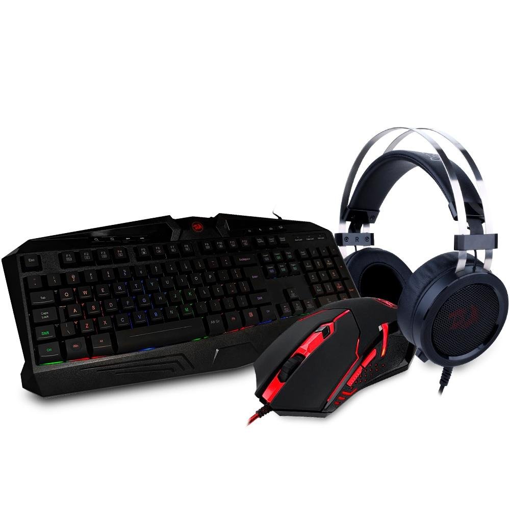 Kit Gamer Redragon S112 - Teclado Harpe RGB + Mouse Centrophorus + Headset  Scylla + Mousepad Gamer- S112 | KaBuM!