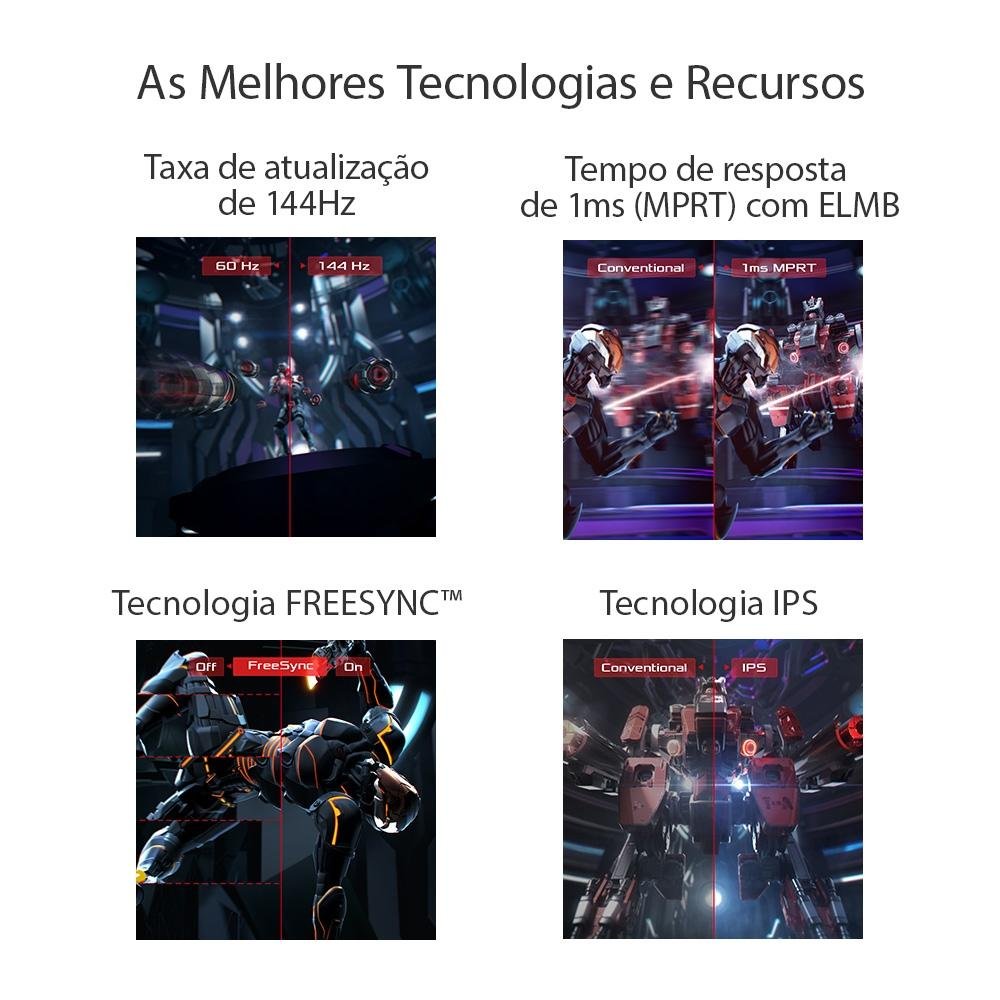 Imagem 10 de 13 do produto Monitor Gamer Asus 27' IPS, Wide, 144 Hz, Full HD, 1ms, Adaptive Sync, 99% sRGB, HDMI/DisplayPort, Ajuste de Altura, Vesa, Som - VG279Q