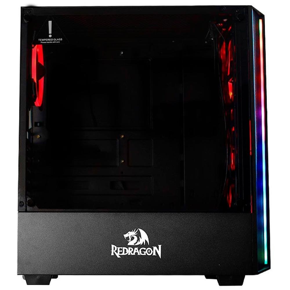Imagem 10 de 12 do produto Gabinete Gamer Redragon Grapple, Mid Tower, ATX, RGB, Lateral em Vidro, Sem FANs, Preto - GC-607BK