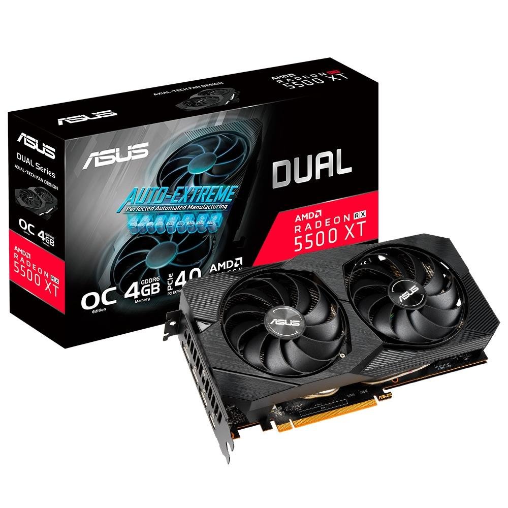 Placa de Vídeo Asus Dual AMD Radeon RX 5500 XT EVO, 4GB, 14.0 Gbps, GDDR6, FidelityFX, Anti-Lag, Image Sharpening - DUAL-RX5500XT-O4G-EVO Placa de Vídeo Asus Dual AMD Radeon RX 5500 XT EVO, 4GB, 14.0 Gbps, GDDR6, FidelityFX, Anti-Lag, Image Sharpening - DUAL-RX5500XT-O4G-EVO
