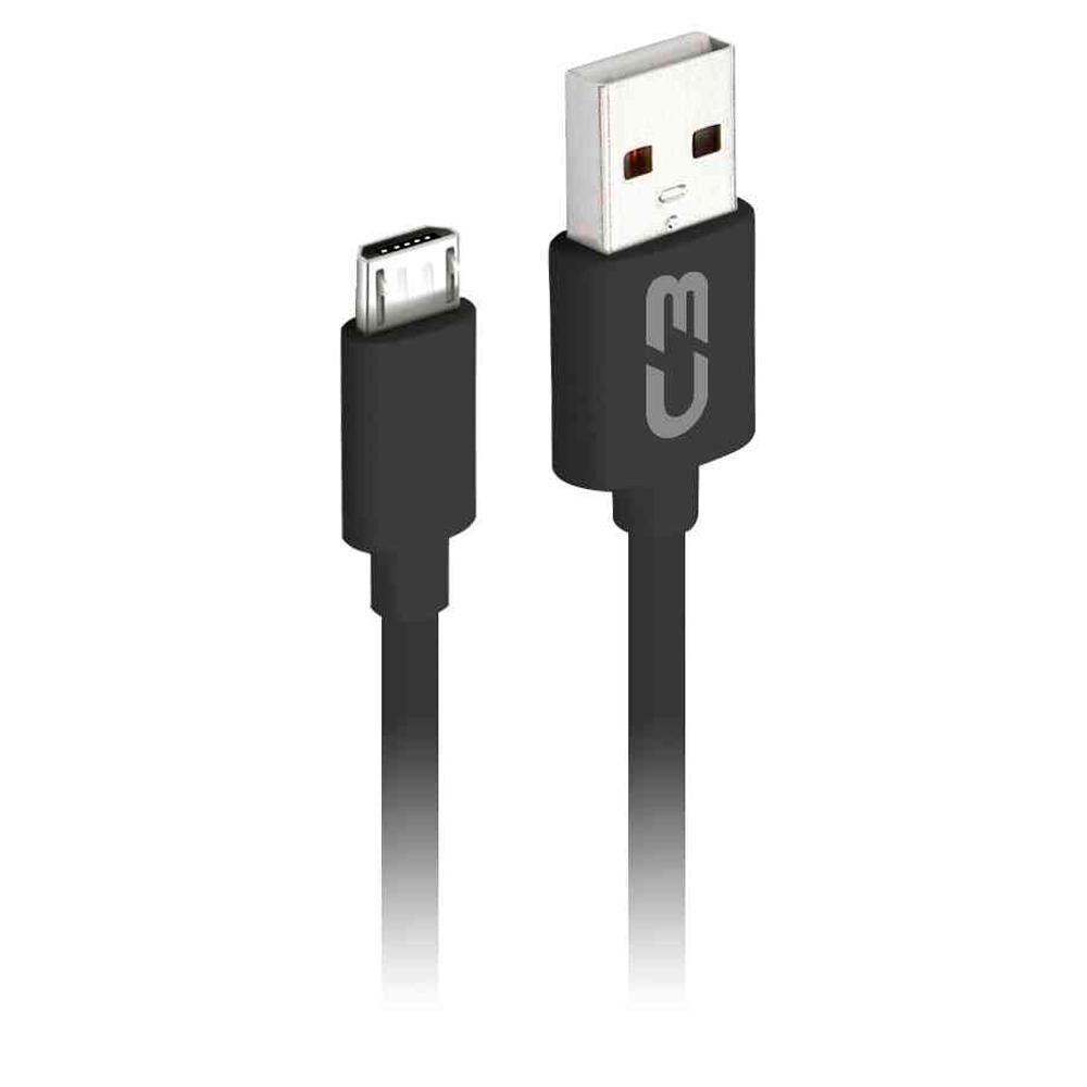 Cabo USB x Micro USB 2A 1,0m Preto, C3PLUS CB-M10BK