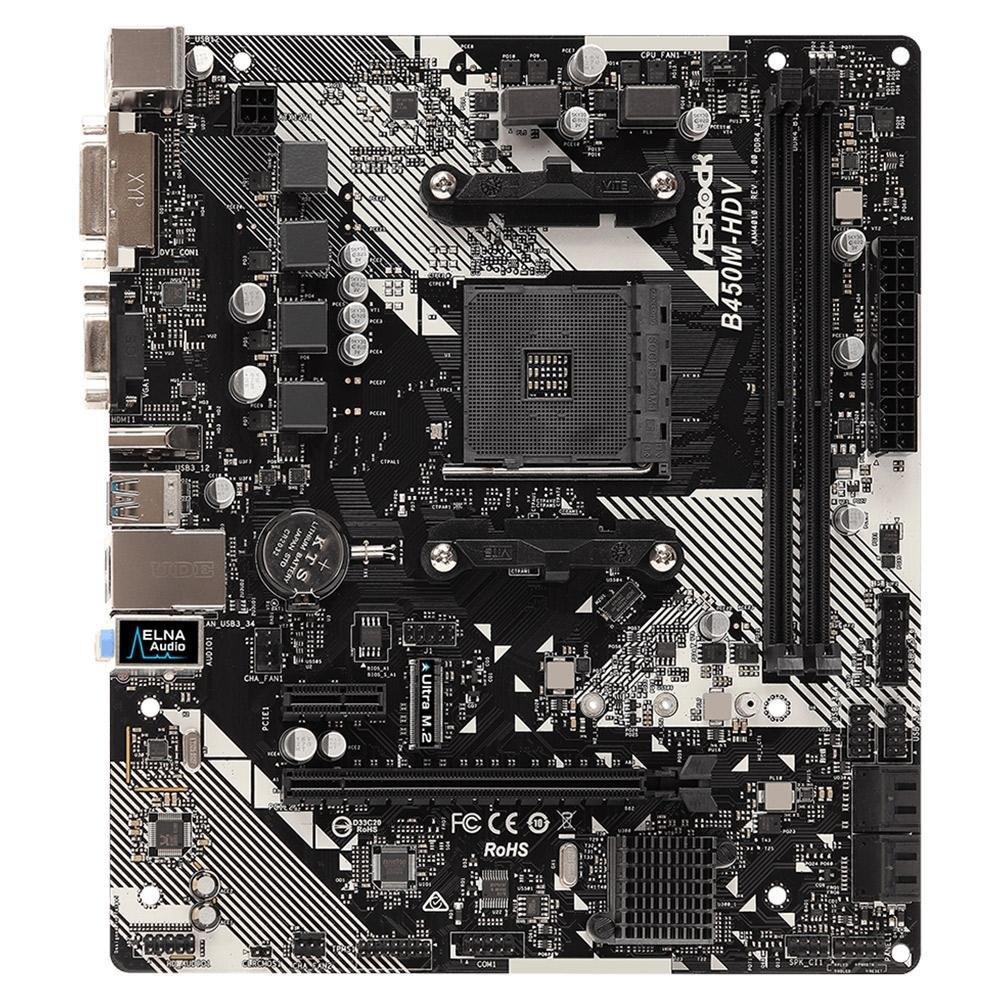 ASRock B450M-HDV マザーボード Placa Mãe ASRock B450M-HDV R4.0, AMD AM4, Micro ATX, DDR4 | KaBuM!