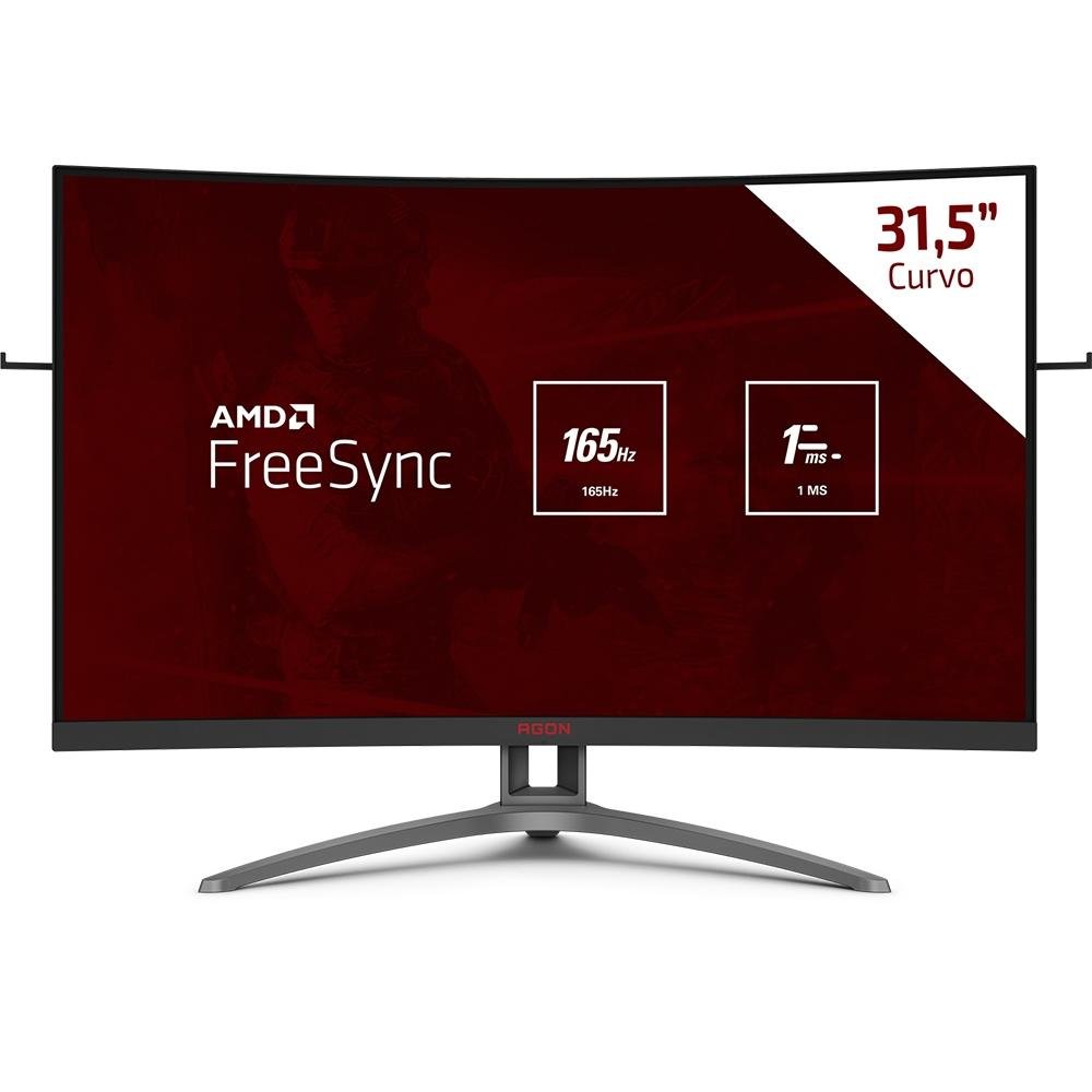 Monitor Gamer Curvo AOC Agon 31.5", Full HD, 165Hz, 1ms, DisplayPort e HDMI, FreeSync Premium, Preto - AG323FCXE Monitor Gamer Curvo AOC Agon 31.5", Full HD, 165Hz, 1ms, DisplayPort e HDMI, FreeSync Premium, Preto - AG323FCXE