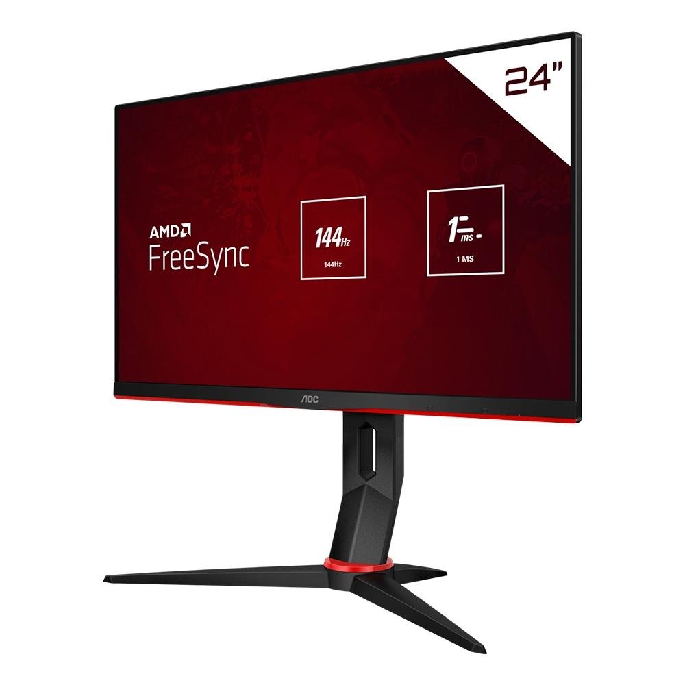 Imagem 2 de 10 do produto Monitor Gamer AOC Hero 23,8" Full HD, Wide, 144 Hz, 1ms, FreeSync, HDMI e DP, IPS, Ajuste de Altura, Preto - 24G2/BK