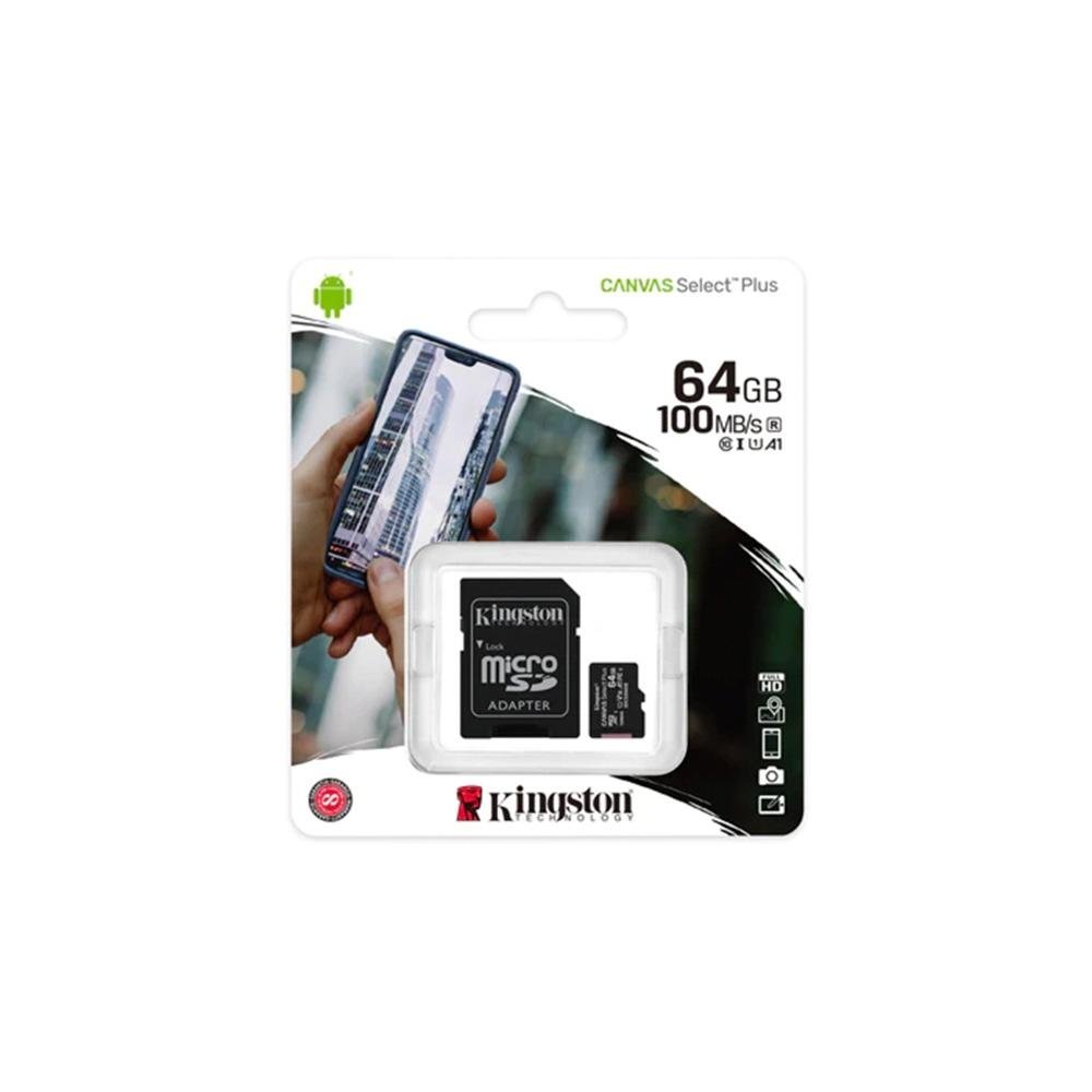 Cartão de memória Kingston microSD de 64GB Canvas Select Plus - 100MB/s - Classe 10 com adaptador SD - SDCS2/64GB Cartão de memória Kingston microSD de 64GB Canvas Select Plus - 100MB/s - Classe 10 com adaptador SD - SDCS2/64GB