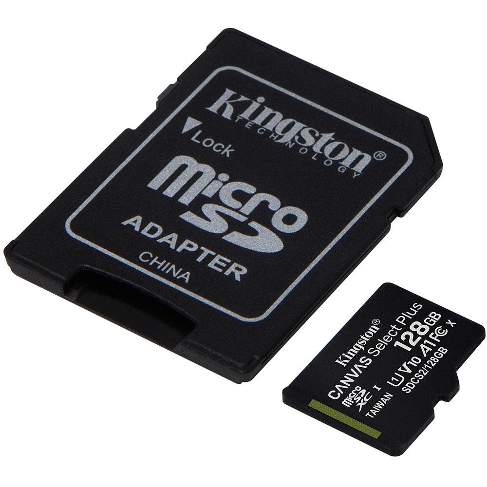 Cartão de memória Kingston microSD de 128GB Canvas Select Plus - 100MB/s - Classe 10 com adaptador SD - SDCS2/128GB