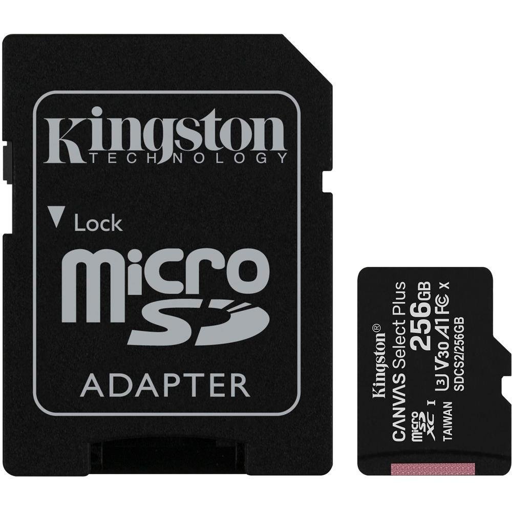 Cartão de memória Kingston microSD de 256GB Canvas Select Plus - 100MB/s - Classe 10 com adaptador SD - SDCS2/256GB Cartão de memória Kingston microSD de 256GB Canvas Select Plus - 100MB/s - Classe 10 com adaptador SD - SDCS2/256GB
