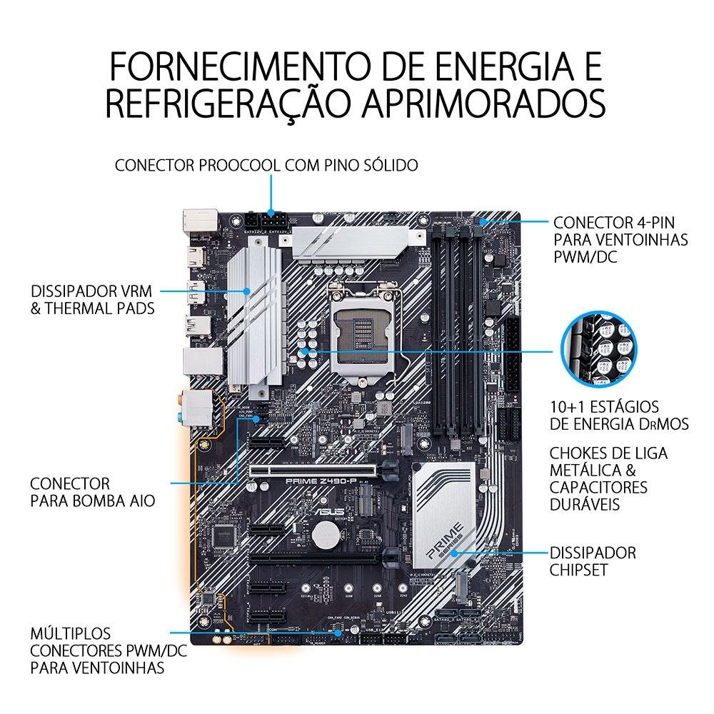 Placa Mãe Asus Prime Z490-P, Intel LGA 1200, ATX, DDR4 | KaBuM!