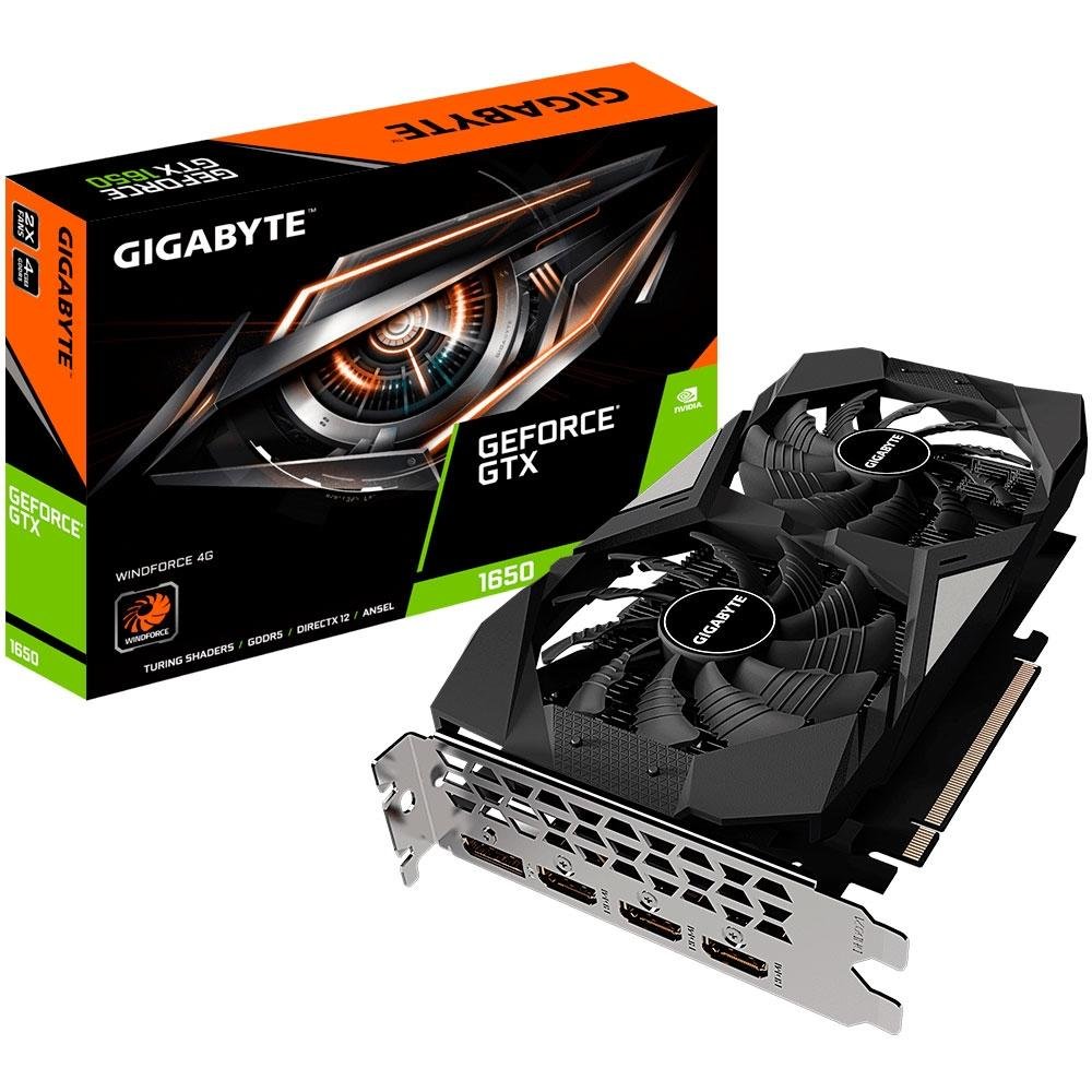 Placa de Vídeo Gigabyte NVIDIA GeForce GTX 1650 WindForce 4G, 4GB, GDDR5 - GV-N1650WF2-4GD Placa de Vídeo Gigabyte NVIDIA GeForce GTX 1650 WindForce 4G, 4GB, GDDR5 - GV-N1650WF2-4GD