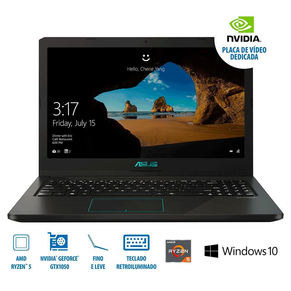 Imagem 2 de 13 do produto Notebook Gamer ASUS AMD Ryzen 5 3500U, 8GB RAM, 1TB, NVIDIA GTX1050 4GB, 15.6", Windows 10 Home, Preto e Azul - M570DD-DM122T
