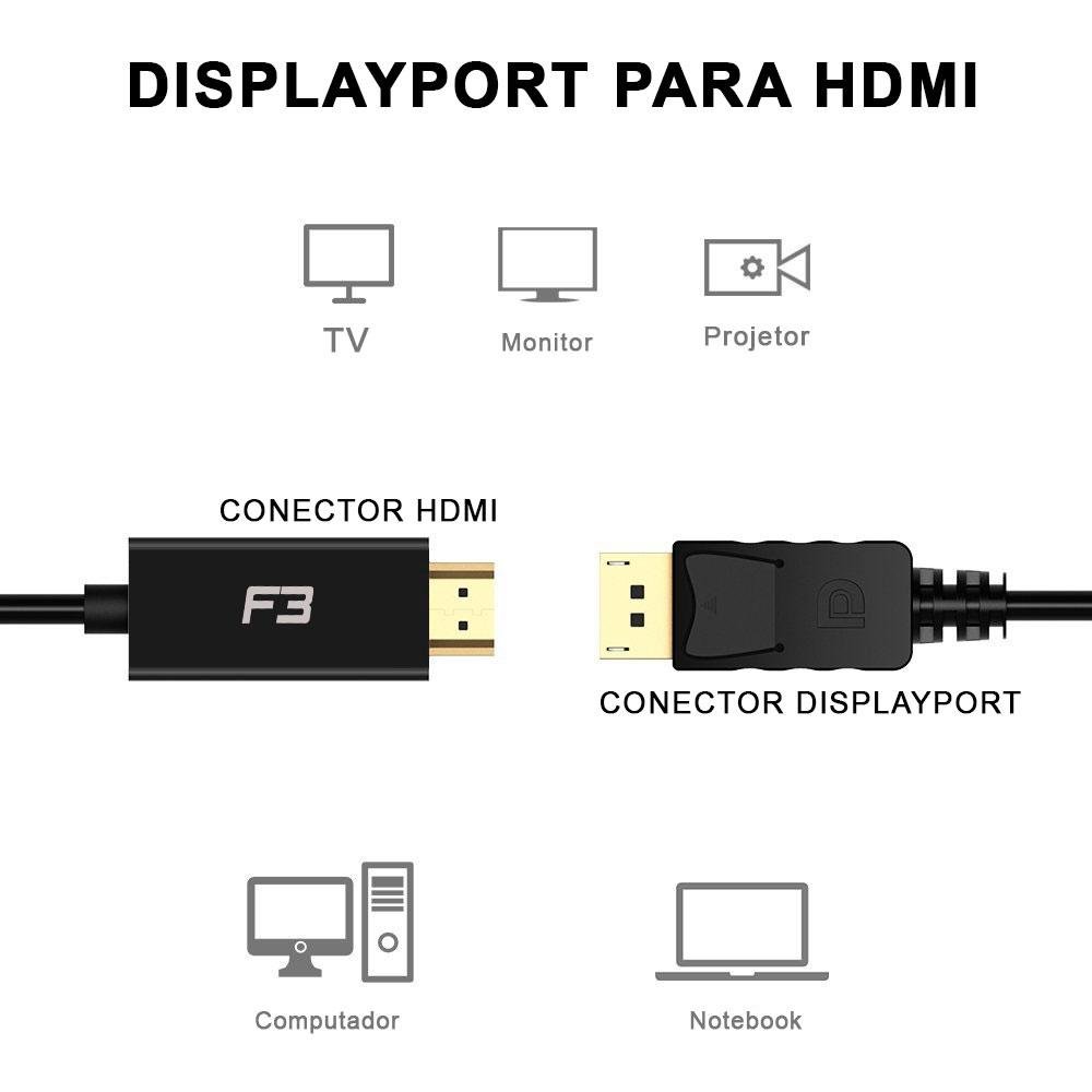 Cabo Adaptador Conversor Displayport para HDMI F3, 1.8 Metros - JC- CB-DMI18 - view 7