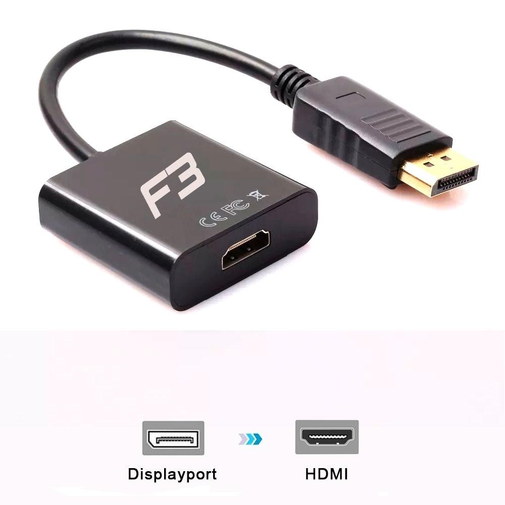 Imagem 2 de 2 do produto Adaptador Displayport para HDMI, F3, Preto - JC-CB-DMI