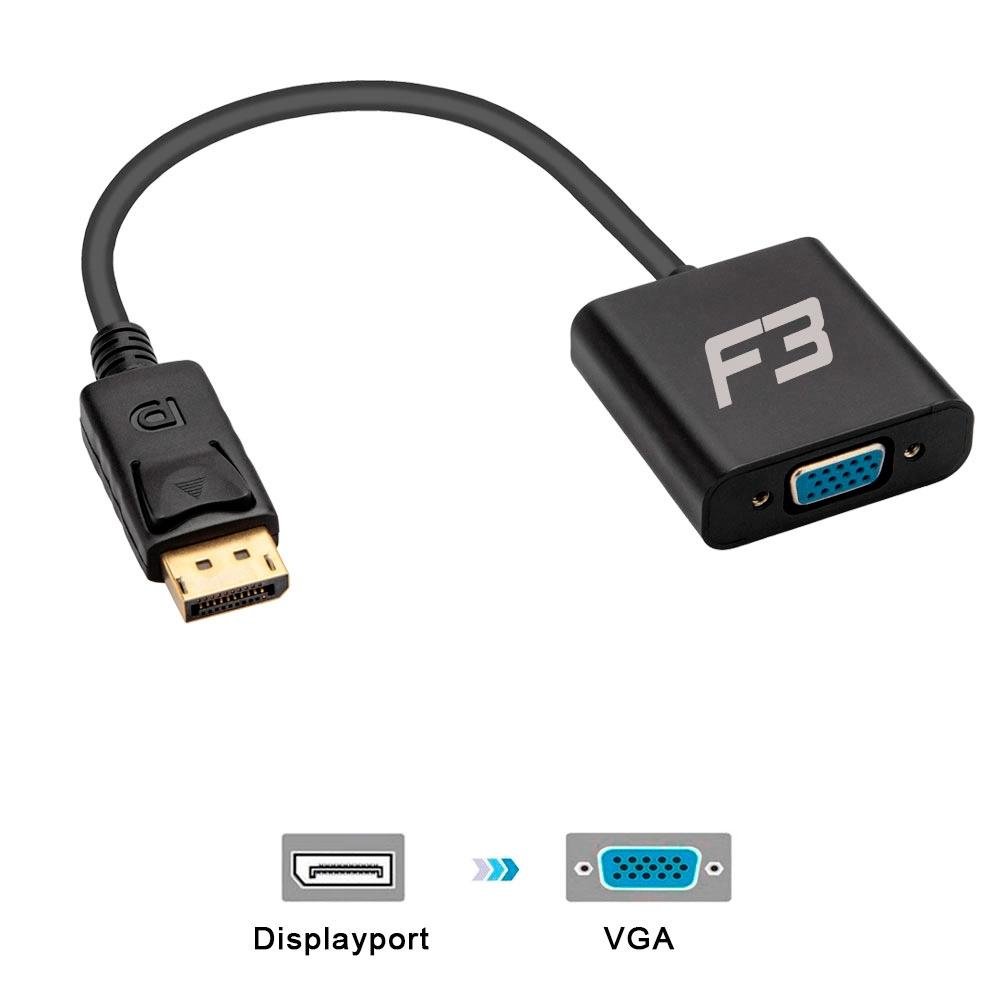 Imagem 2 de 2 do produto Adaptador Displayport para VGA, F3, Preto - JC-CB-DVGA