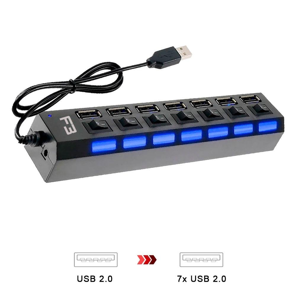 Imagem 2 de 2 do produto HUB USB 2.0 F3, 7 Portas, Preto - JC-HUB701
