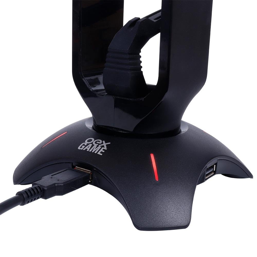 Imagem 2 de 4 do produto Suporte para Headset Gamer OEX Squad, RGB, 2 Portas USB 2.0 - SG100