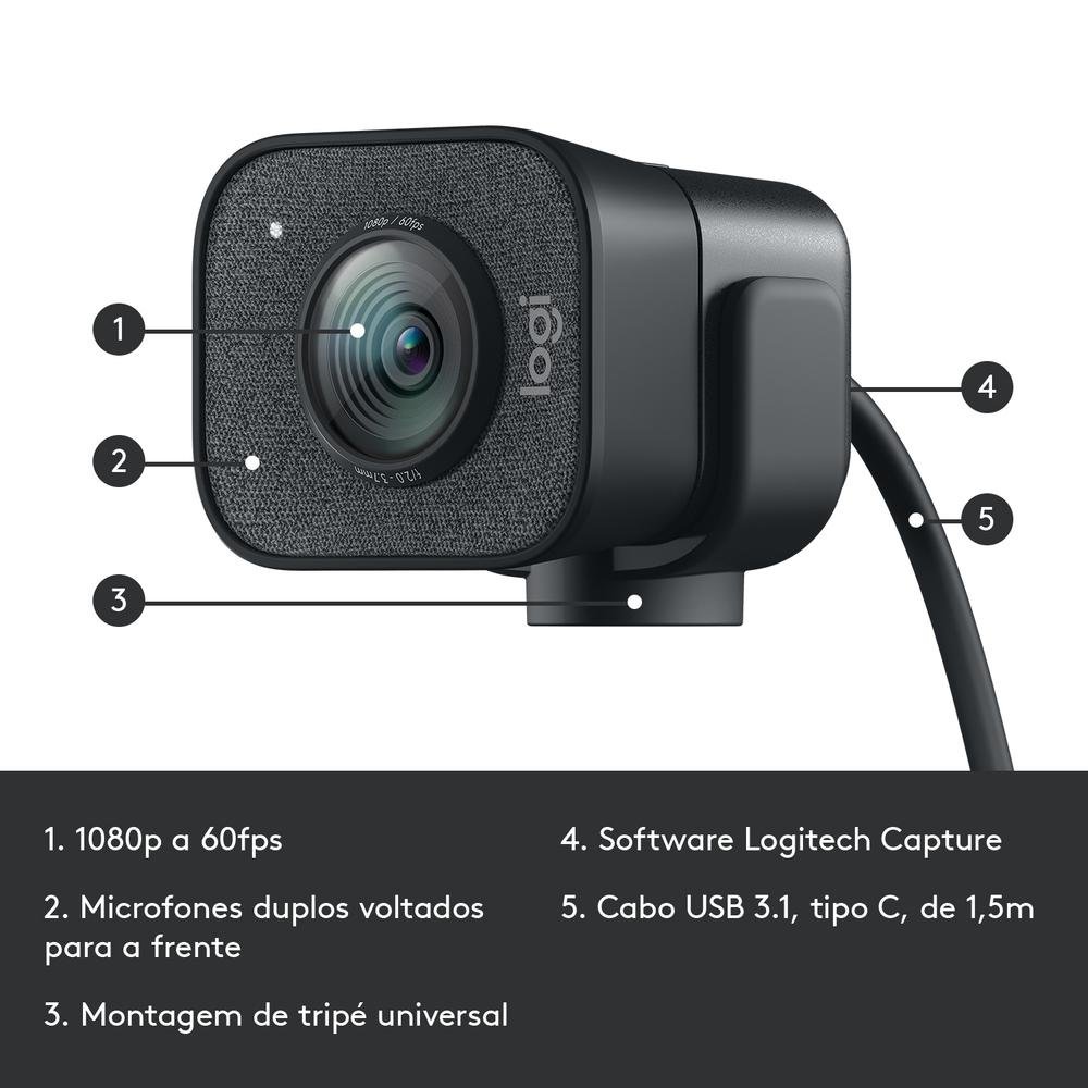 Webcam Full HD Logitech StreamCam Plus com Microfone | KaBuM!