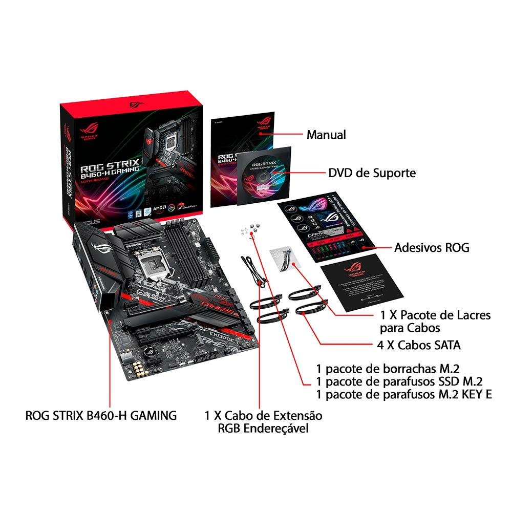 Imagem 8 de 12 do produto Placa-Mãe ASUS ROG Strix B460-H Gaming, Intel LGA 1200, ATX, DDR4, Preto - ROG STRIX B460-H GAMING