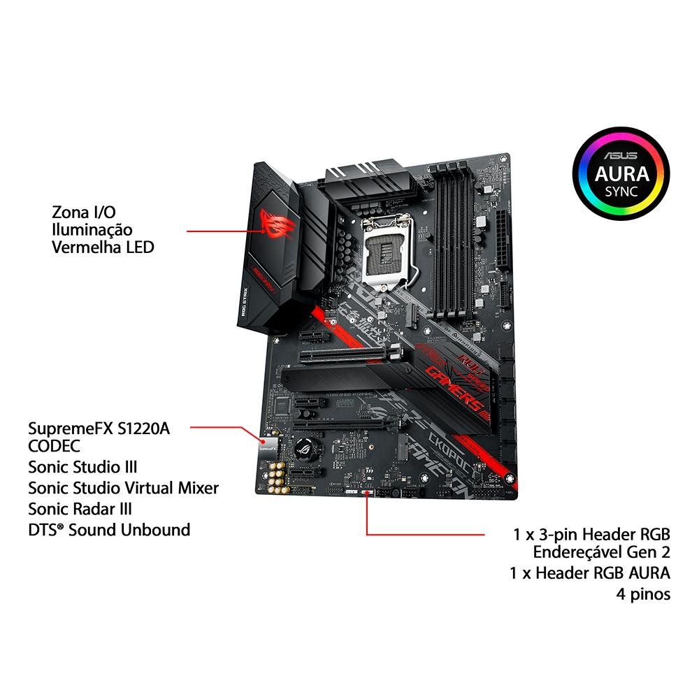 Imagem 9 de 12 do produto Placa-Mãe ASUS ROG Strix B460-H Gaming, Intel LGA 1200, ATX, DDR4, Preto - ROG STRIX B460-H GAMING